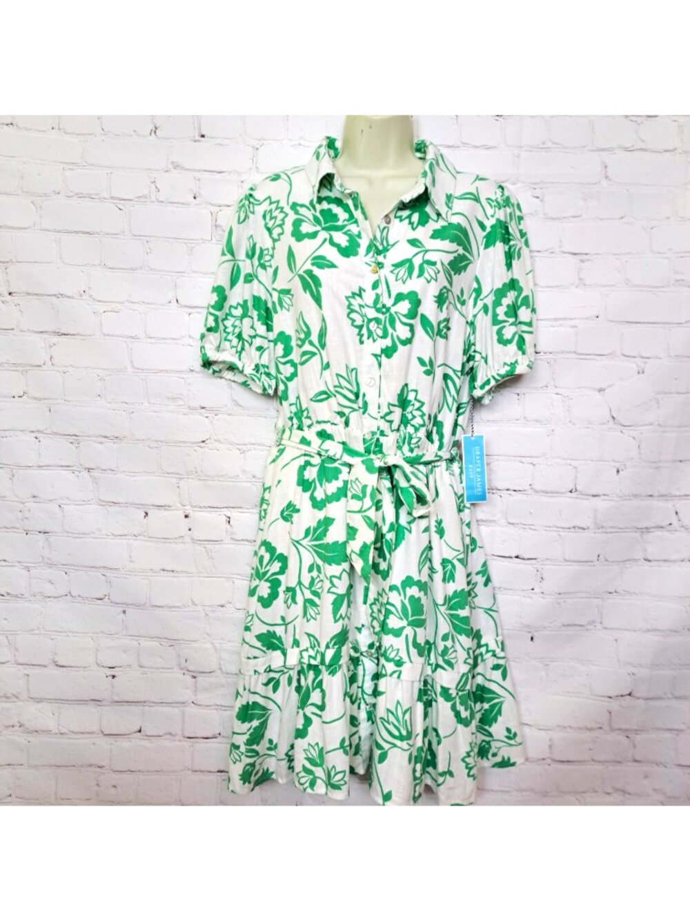 Draper James RSVP NEW Floral Linen Puff Sleeve Shirt Dress Size Large